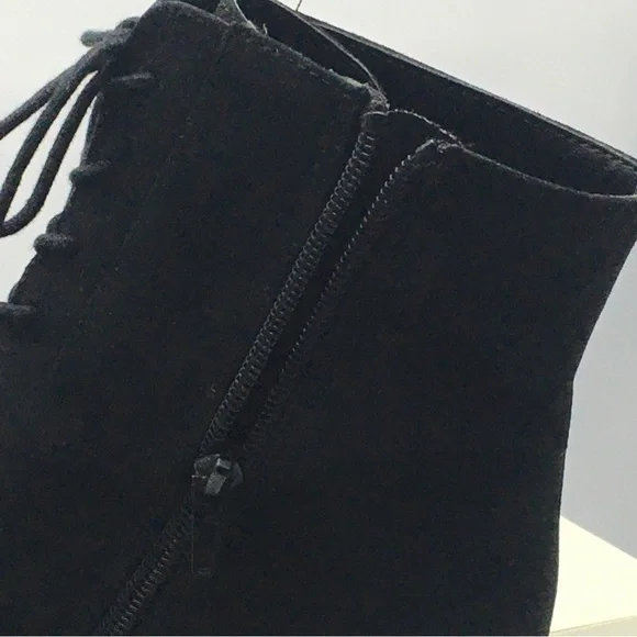 BLACK FAUX SUEDE STACKED HEEL BOOTS - Picture 8 of 15